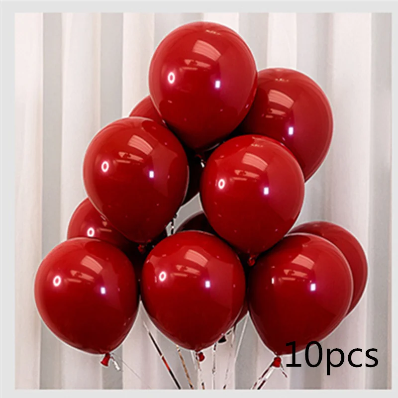 10pcs Рубиновые красные блестящие латексные шары с жемчугом, хромированные металлические конфетти золотого цвета, Свадебные вечерние украшения на День святого Валентина - Цвет: 10pcs