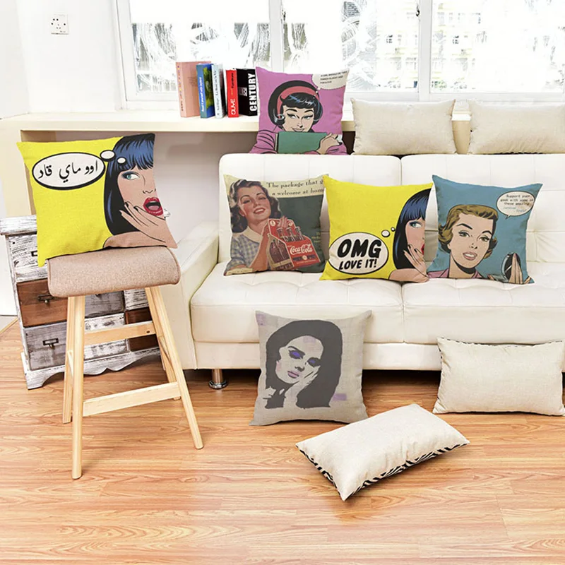 Наволочка для подушки с изображением поп арта из мультфильма девушек и принтом OMG