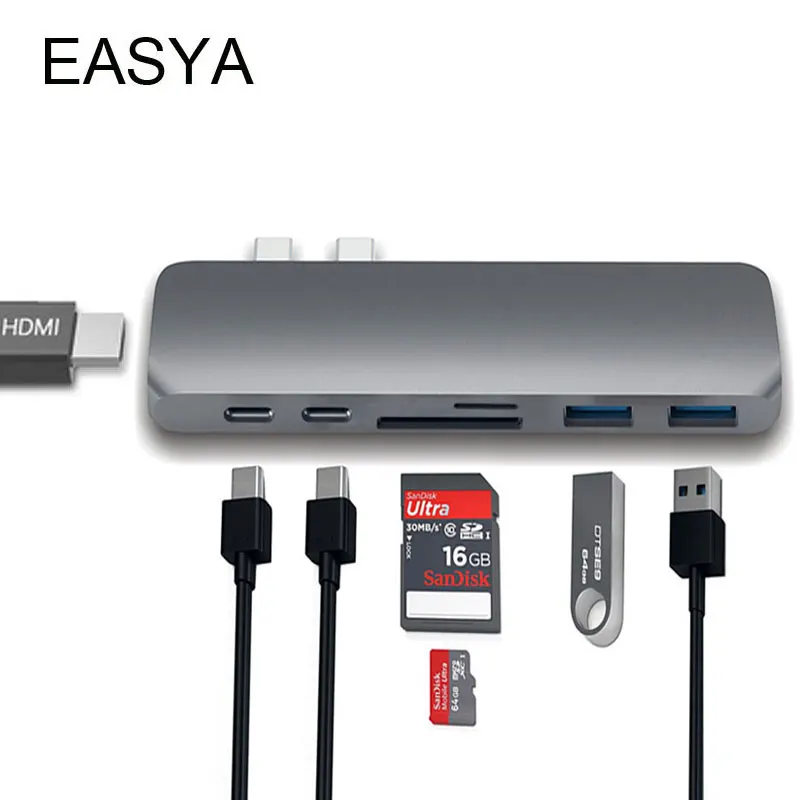 EASYA USB-C концентратор к HDMI адаптер концентратор USB type C док-станция с Hub3.0 PD зарядное устройство для чтения карт SD TF для MacBook Pro/Air type C