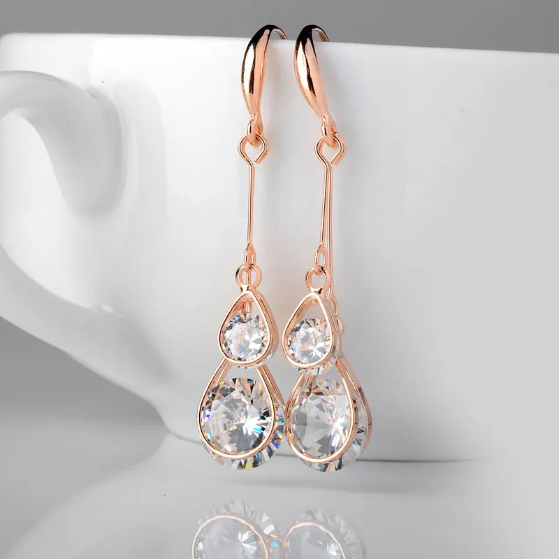 Серьги женские из розового золота с фианитом EH1021|hanging earrings|earrings fashionearrings style |