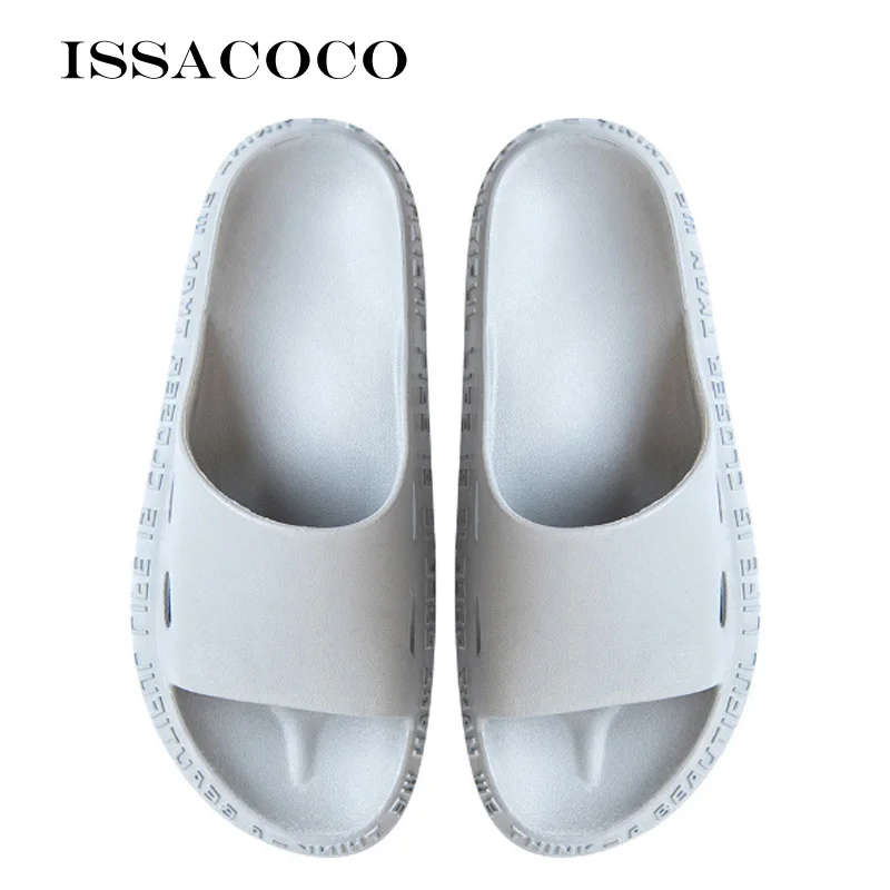 Gray ISSACOCO/мужские шлепанцы; сезон лето; однотонные мужские повседневные Нескользящие пляжные шлепанцы из прозрачного пластика; мужская домашняя обувь; домашние тапочки - Цвет: Gray