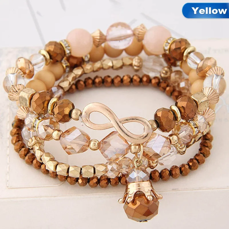 2018 богемные Многослойные браслеты с бусинами из кристаллов и 8 бесконечная