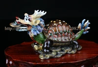 treasure casket in turtle shape fengshui style dragon turtle trinket box metal statues rhinestone crystal large dragon turtle