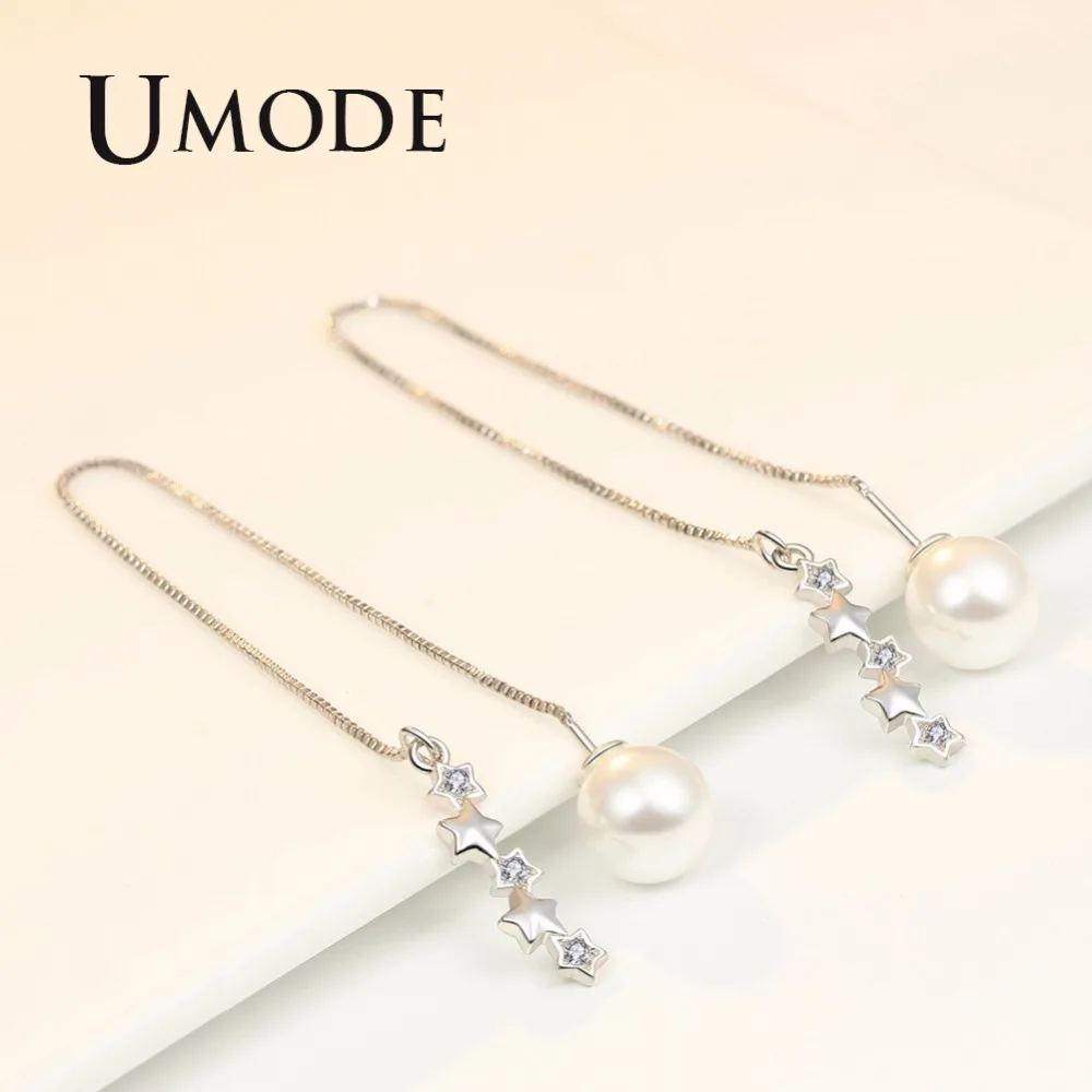 UMODE в Корейском стиле Серьги с жемчугом для Для женщин большой уникальный длинные висячие серьги Для женщин ювелирные изделия звезда двуокись циркония Brinco boucle d'oreille femme UE0412
