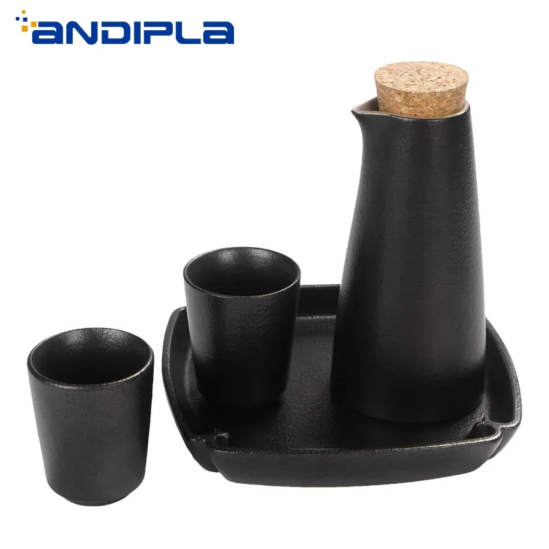 Набор керамических бутылок для вина в японском стиле 4 шт.|Плоские фляги| |