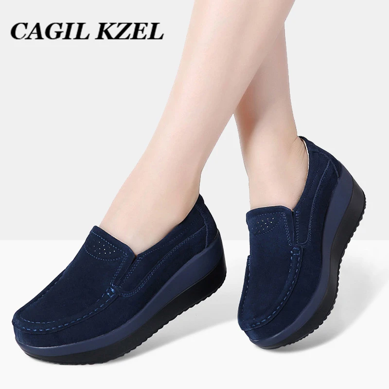 CAGILKZEL/весенние женские туфли на плоской платформе мокасины из натуральной кожи