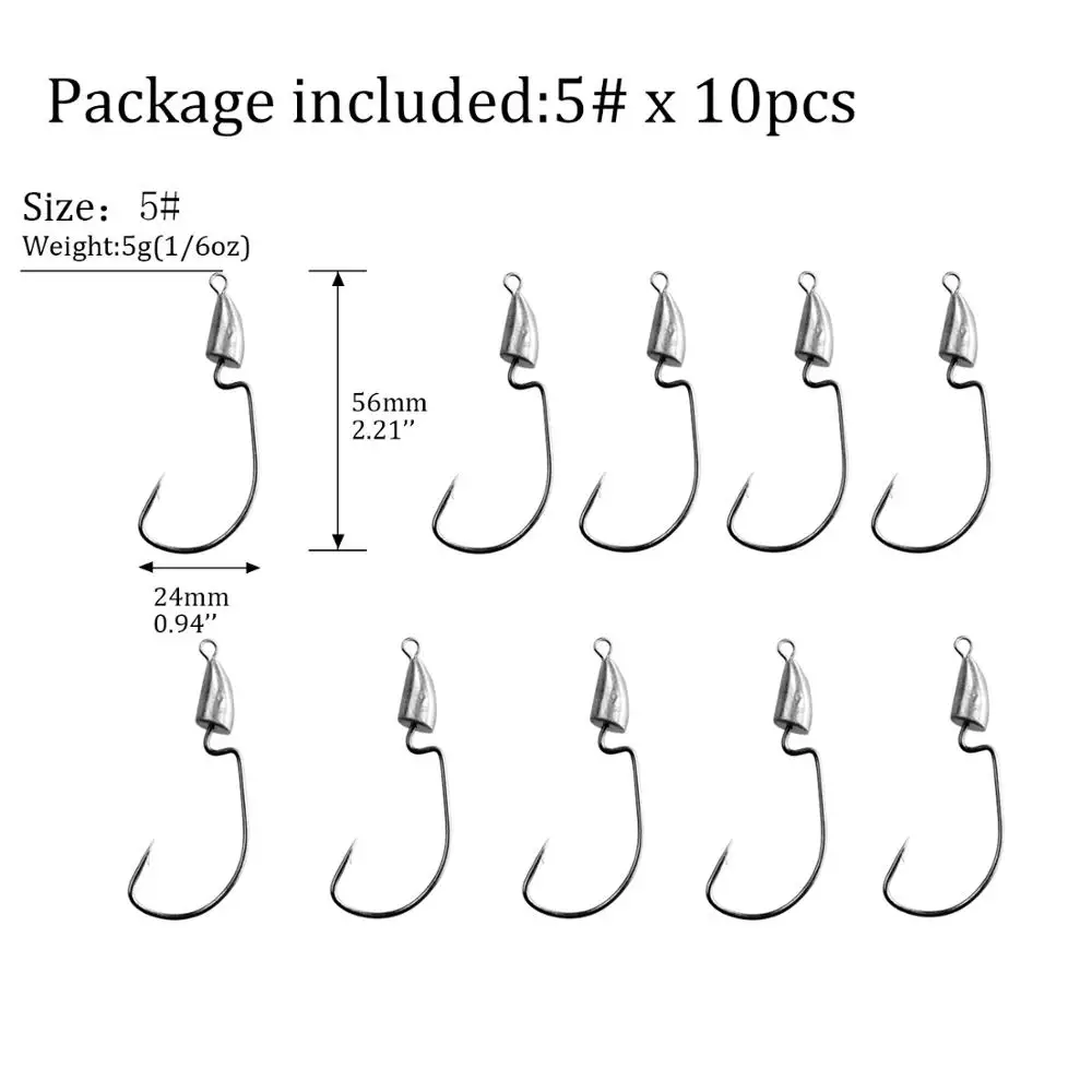 10pcs 5g hooks 10 шт./лот, рыболовный крючок с цилиндрической головкой, 5 г, 7 г, 10 г, свинцовый крючок с головкой, бесщеточный офсетный крючок под червя для техасской рыбалки - Цвет: 10pcs 5g hooks