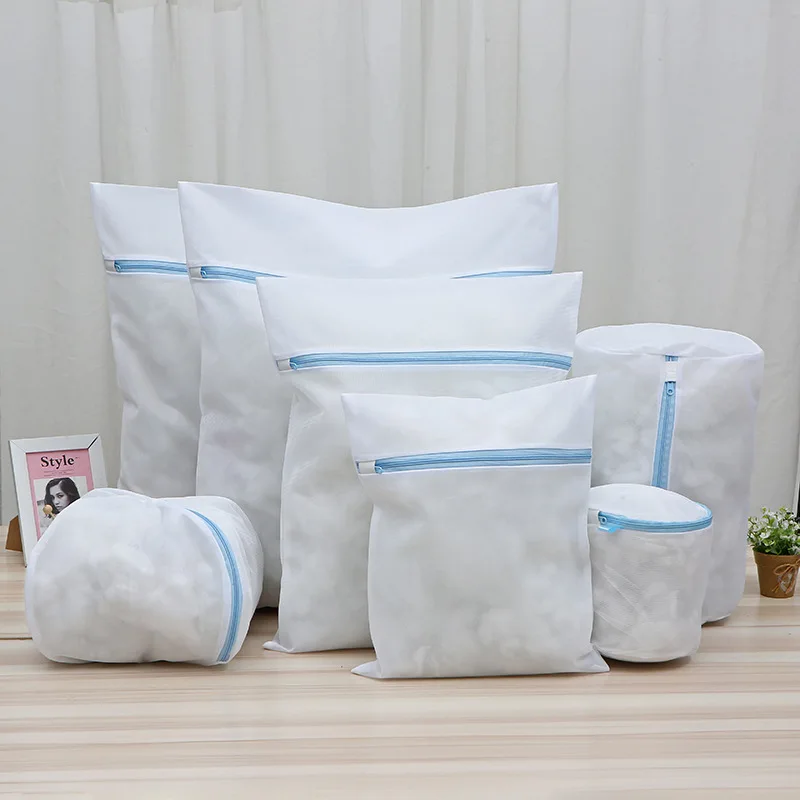 blue set Сетчатые мешки для белья для стиральной машины, для хранения одежды в путешествиях, сетчатый мешок на молнии для стирки бюстгальтера, чулок и нижнего белья - Цвет: blue set
