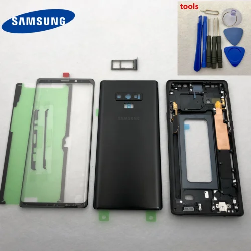 Чехол note9 с полным корпусом, задняя крышка со средней рамкой+ Переднее стекло, запасные части для samsung Galaxy NOTE 9 N960 N960F - Цвет: Note 9 black