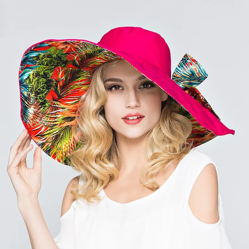 

Women Lady Beach Bucket Sun Hat Panama Bowknot Cap Breathable Foldable Anti-UV Beach Sun Cap Color Sunscreen Hat B-7388