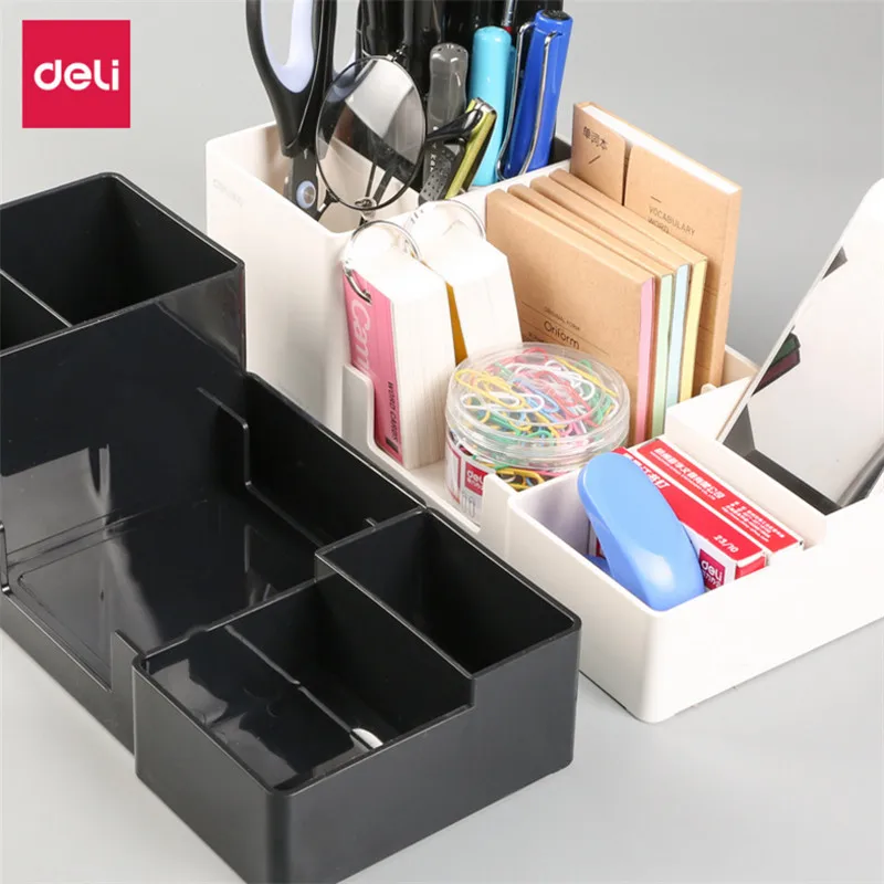 

Multi-function pen holder desktop storage box black and white plastic multi-storage storage simple desk pen insert
