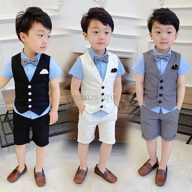 Летний официальный костюм для мальчиков с цветами жилет + шорты комплект детской