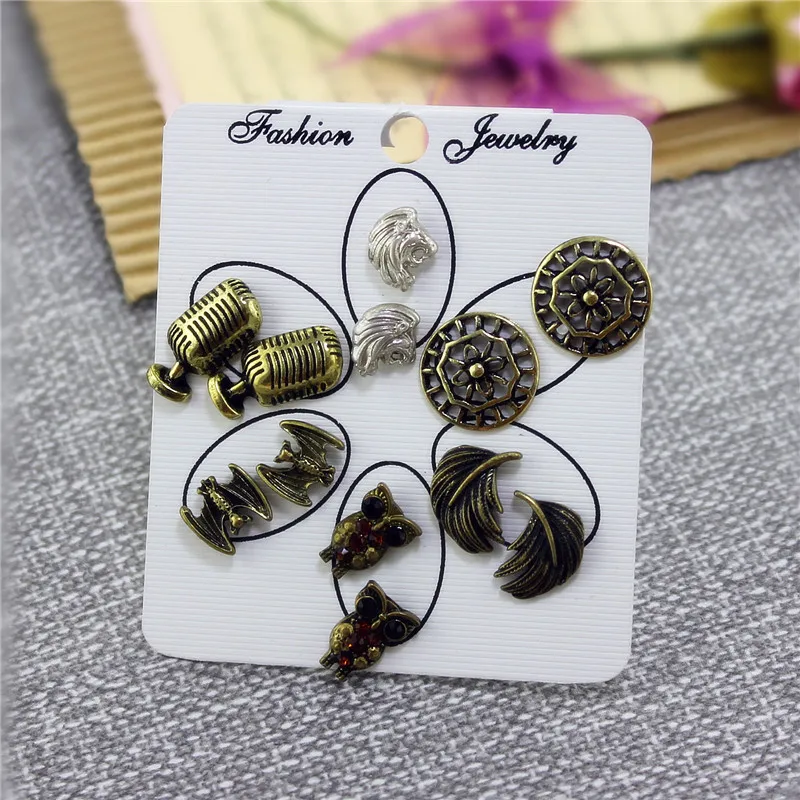 Классические модные круглые серьги гвоздики с изображением животных 6