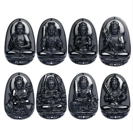 Натуральный черный обсидиановый амулет на удачу ожерелье с подвеской резьба