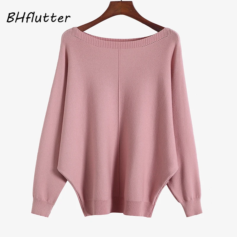 BHflutter 2018 Winter Sweaters Pullovers Women Batwing Cashmere Sweater Slash neck Female Casual Knitted Jumper Top Sueter mujer | Женская