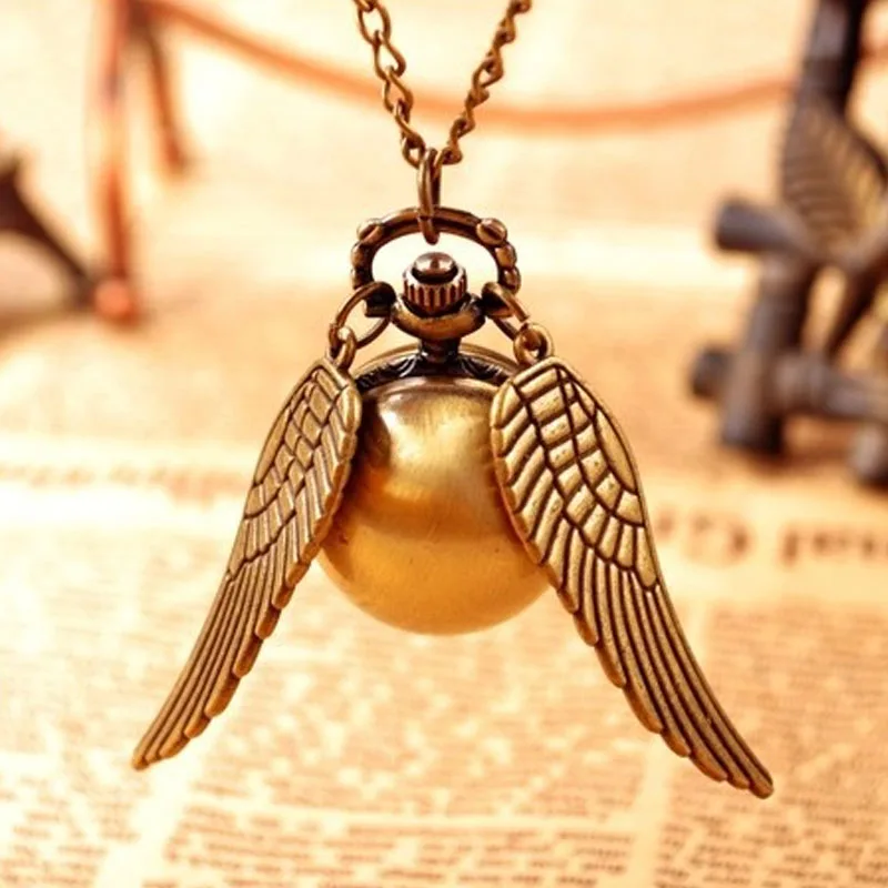 Горячие моды ретро античный черный крыло золотой снитч ball кварцевые карманные