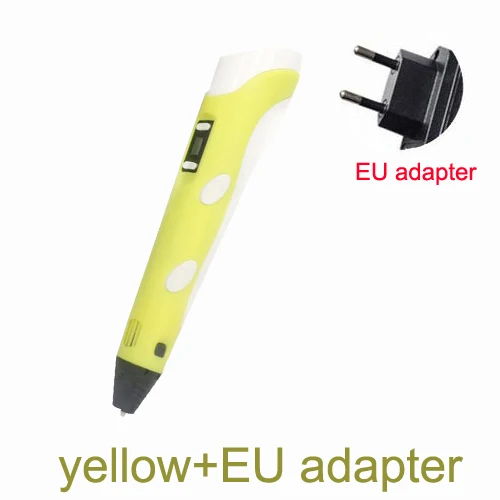 Yellow-EU adapter 3D Ручка для рисования, регулируемая печать, детские развивающие игрушки, сделай сам, светодиодный ABS экран, креативный подарок, живопись, дизайн, 0,7 мм диаметр наконечника - Цвет: Yellow-EU adapter
