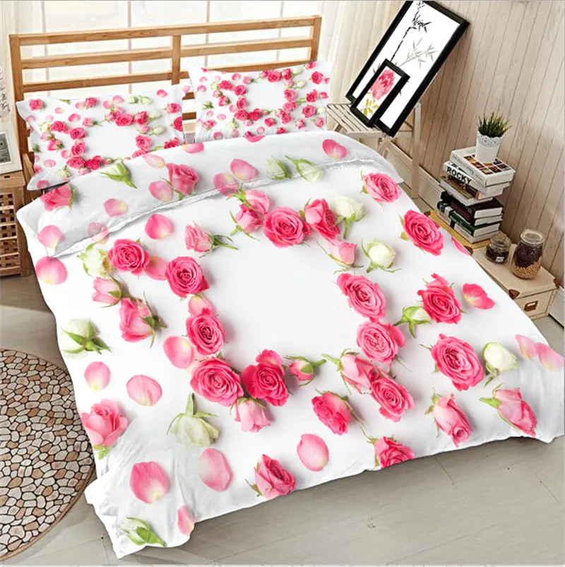 

Morden 3D Bedding Set pink rose Quilt Cover Set King Queen Twin Size Home Textiles Drop Ship