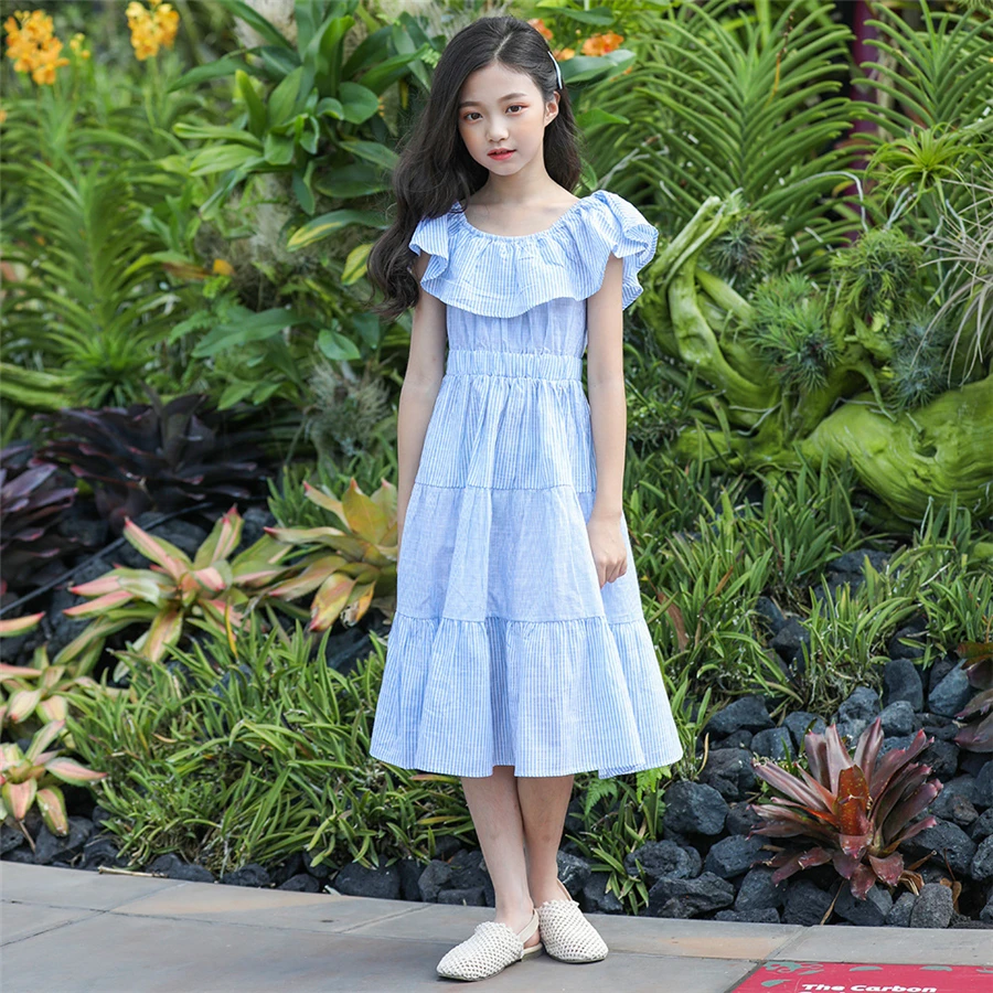 New Fashion 2019 elegant princess dress 2 ways wear wedding blue stripe off shoulder toddler girl dresses 6-15T | Детская одежда и