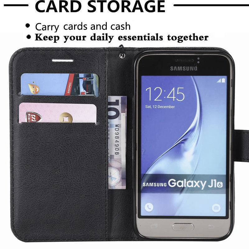 Чехол книжка для Samsung Galaxy J1 2016 J120 кожаный чехол бумажник телефона черный J3 J5 J7 6