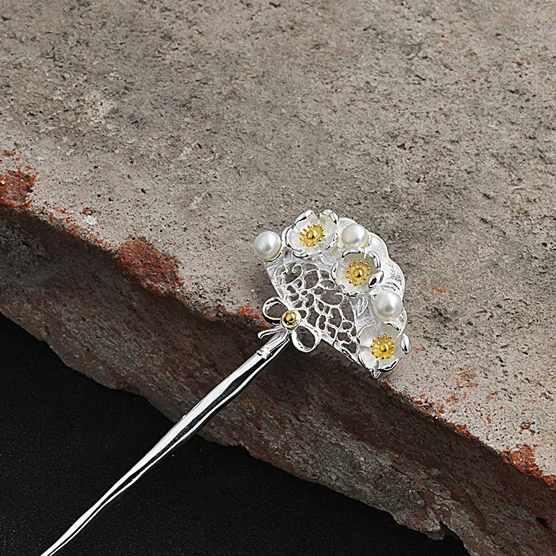 Шпилька для волос Bastiee S925 из стерлингового серебра с искусственными жемчужинами