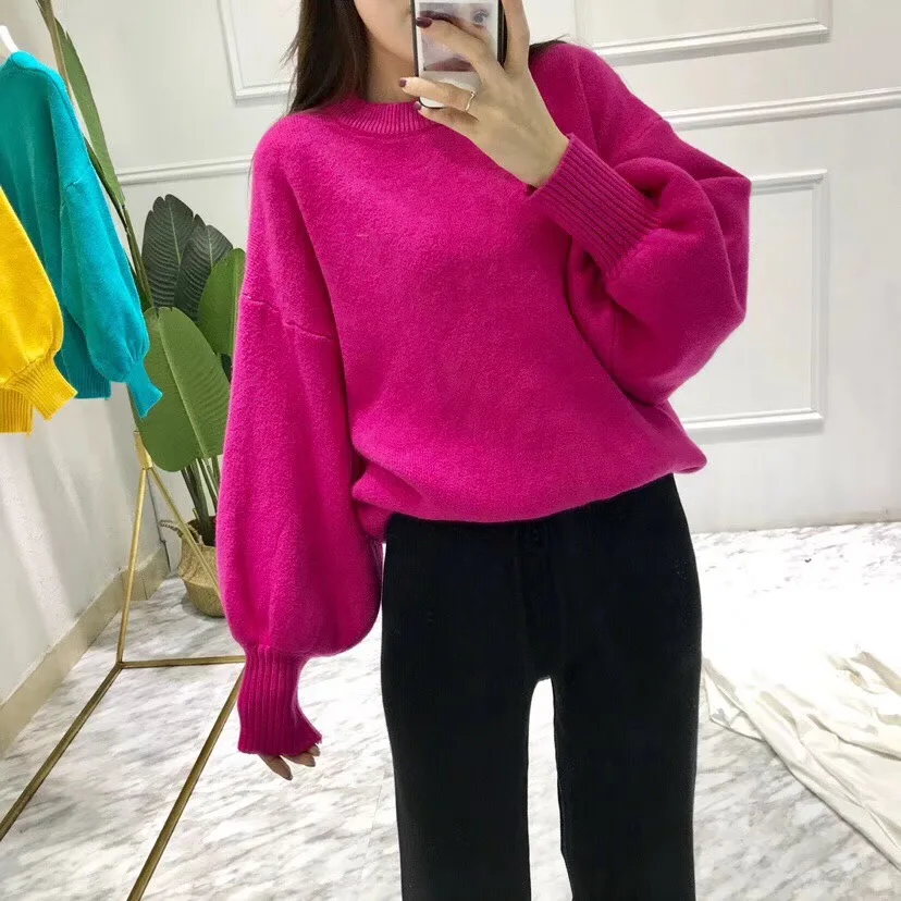 Женская негабаритных фонари рукавом пуловер Джемпер 2018 новая мода осень зима