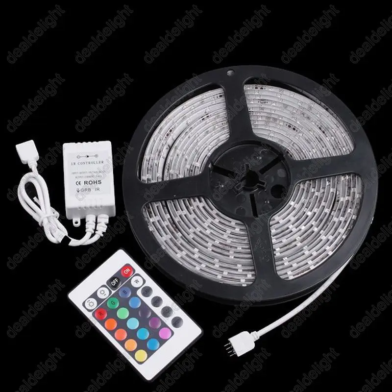 

DC12V 5 м/лот 3528 SMD 300 светодиодов RGB водонепроницаемая гибкая светодиодная лента + 24-клавишный ИК-пульт для украшения дома Бесплатная доставка