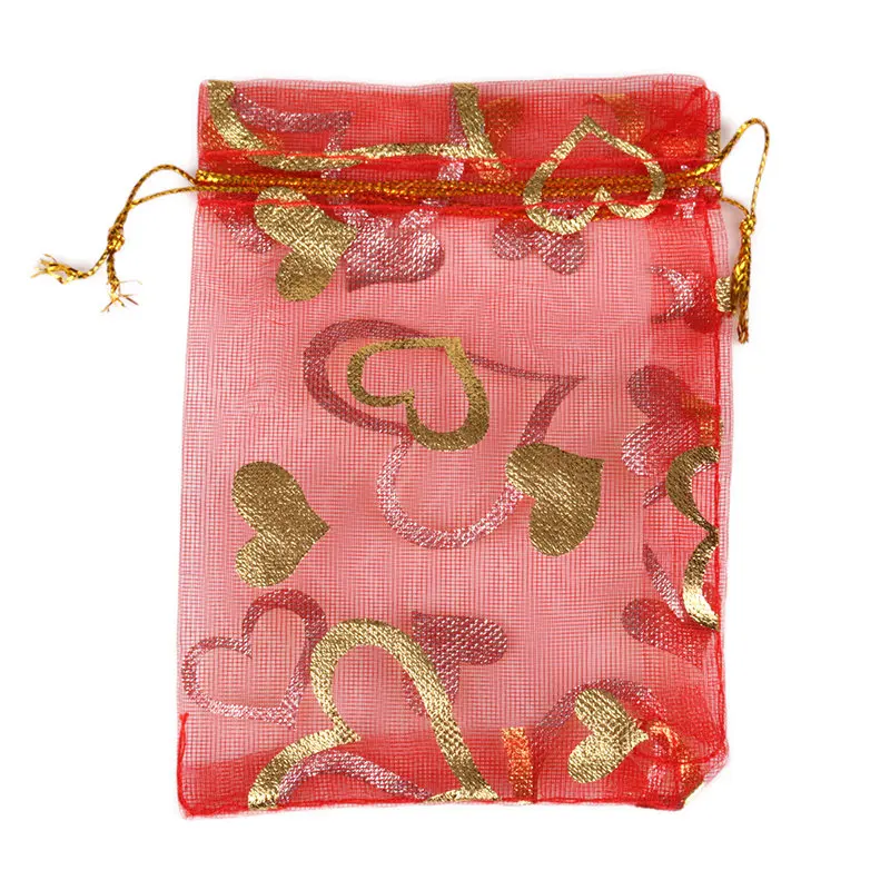Red Love 50 шт. 7X9 9X12 11X16 13X18 см цвет Бронзированная роза Сердце Любовь ювелирные изделия Упаковка жемчужные мешки из пряжи свадебный подарок сумки мешки для конфет - Цвет: Red Love