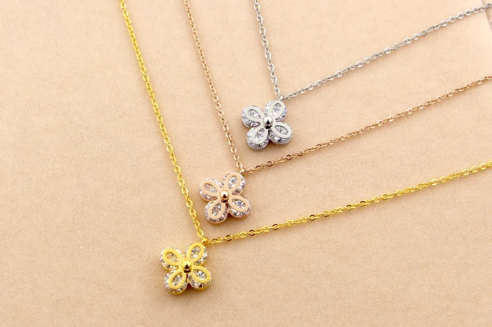 Женское ожерелье с подвеской из титановой стали цвета розового золота |