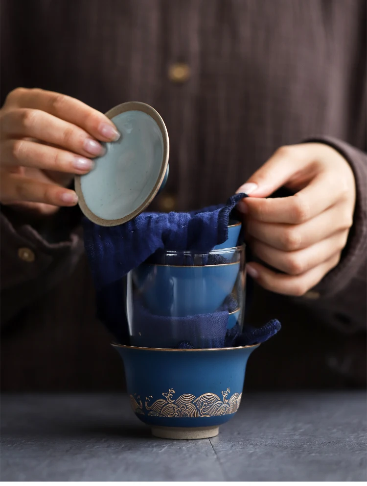 TANGPIN синий керамический чайник gaiwan с 3 чашками gaiwan чайные наборы портативный чайный набор для Путешествия Посуда для напитков