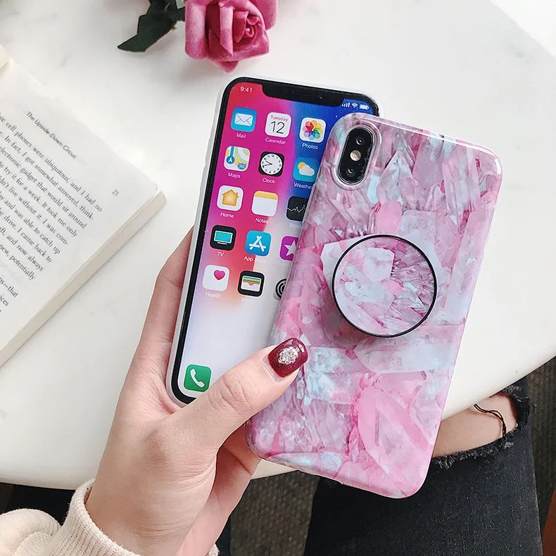 Smooth surface Phone Holder Case For iPhone XS MAX X XR 8 7 6 6S Marble Airbag Bracket Plus Silicone Soft Cover | Мобильные телефоны