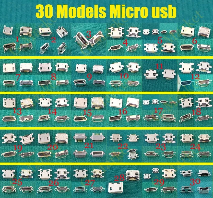 30 моделей шт. 5-контактный 7-контактный разъем Micro USB USB-разъем для зарядки V8 Samsung Huawei