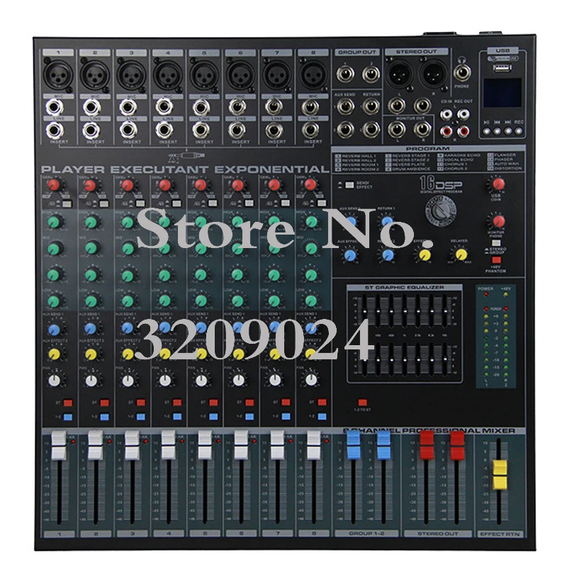 

8 Channel Karaoke Audio Mixer Amplifier Professional Microphone Sound Mixing Console with USB Band Effect