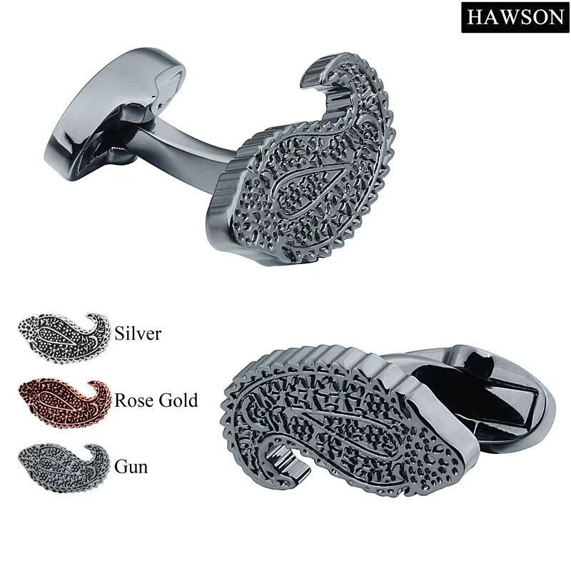 

HAWSON Stylish Paisley Pattern Cuff Links Black Gun Metal Cufflinks Sale Novelty Gift For Boyfriends High Quality Jewelry
