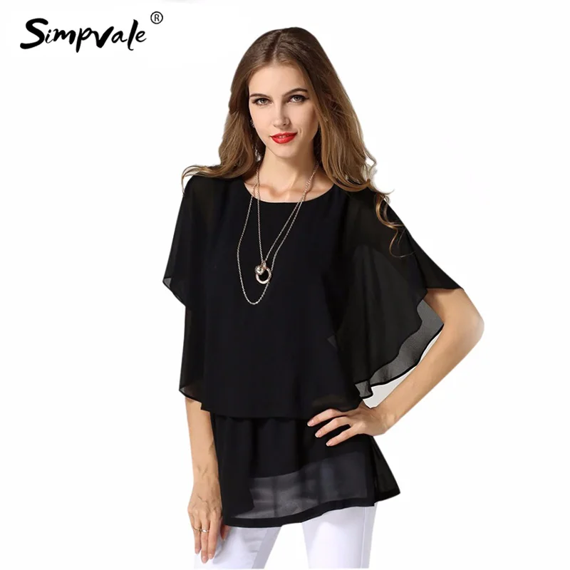SIMPVALE Летняя мода 4xl 5xl Плюс Размеры женская одежда Tops короткий рукав шифон большие