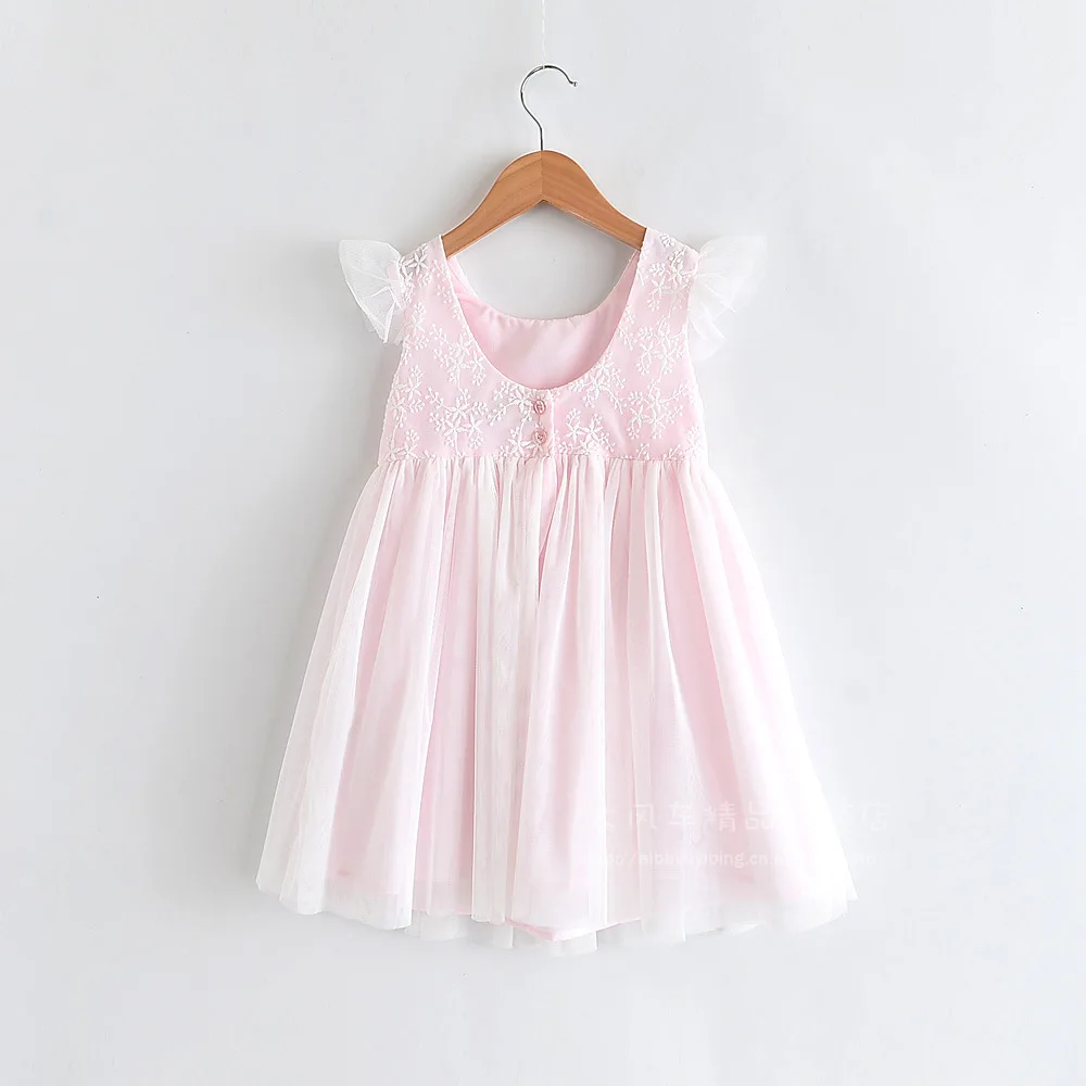 Roimyal Wholesale 2019 Summer new sweet flowers decorated dress 2-9 years girl round collar mesh flying sleeve vest | Детская одежда и