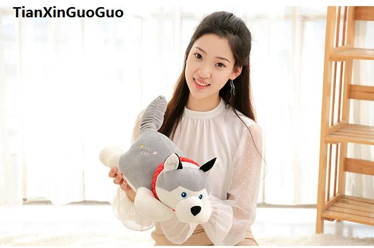 

about 50cm gray husky plush toy down cotton prone husky soft doll birthday gift s0596