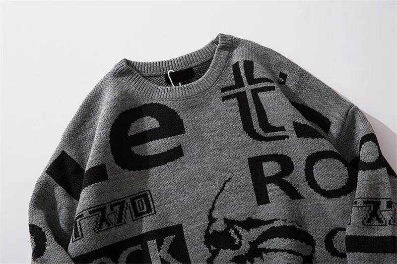 Dark Icon Letter Round Neck Hip Hop Sweater Men Autumn Winter Pullover Men’s Sweaters Loose Sweater Men