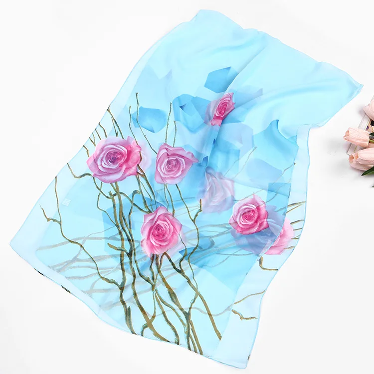 Женский модный китайский шарф цветочный принт с розами Стильная накидка Дамская