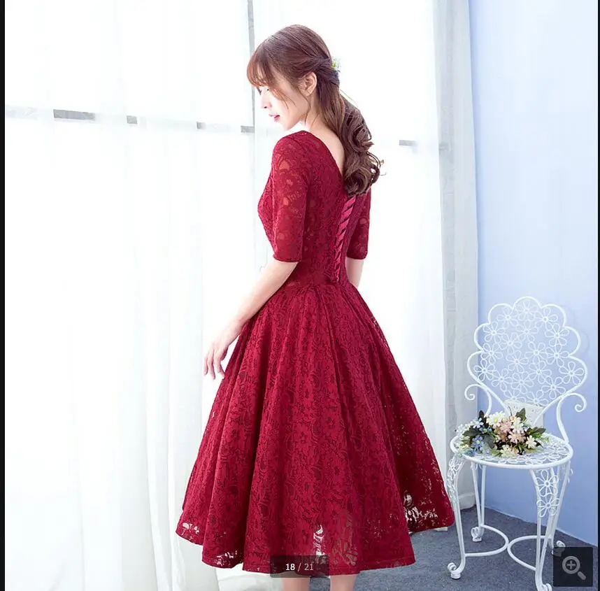 2017 настоящая фотография красное/винное кружевное короткое платье длиной до