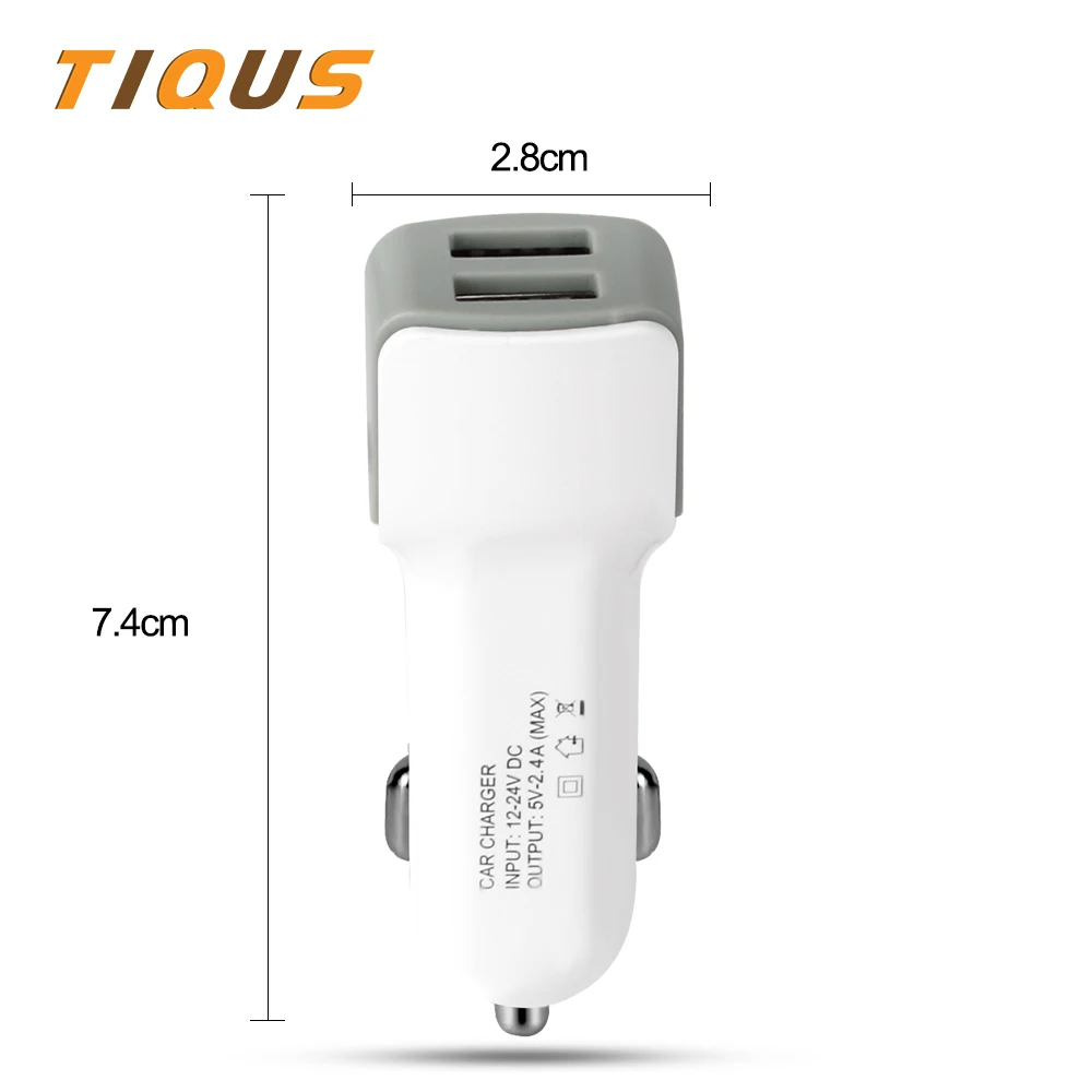 TIQUS USB Автомобильное зарядное устройство для телефона 5V 2.4A двойной микро Тип