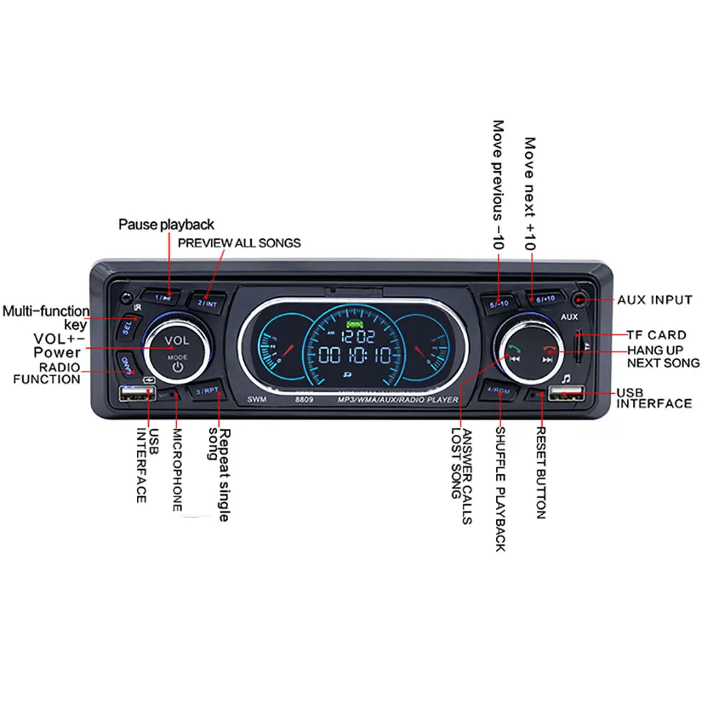 Podofo Bluetooth 1Din стерео аудио в тире MP3 радио Поддержка USB/TF/AUX/FM приемник с пульта