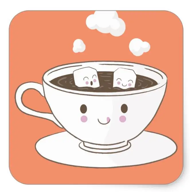 

1.5inch Cute funny sugar cubes bathing in coffee cup square stickr