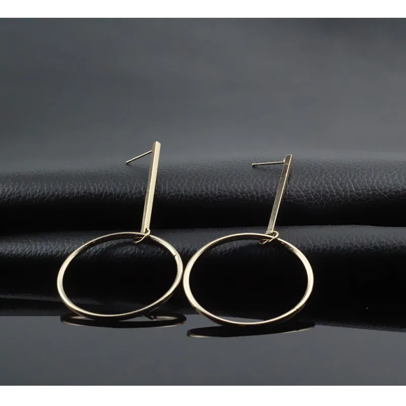 Женские большие круглые серьги с подвеской элегантные золотого цвета e086 2018|earrings