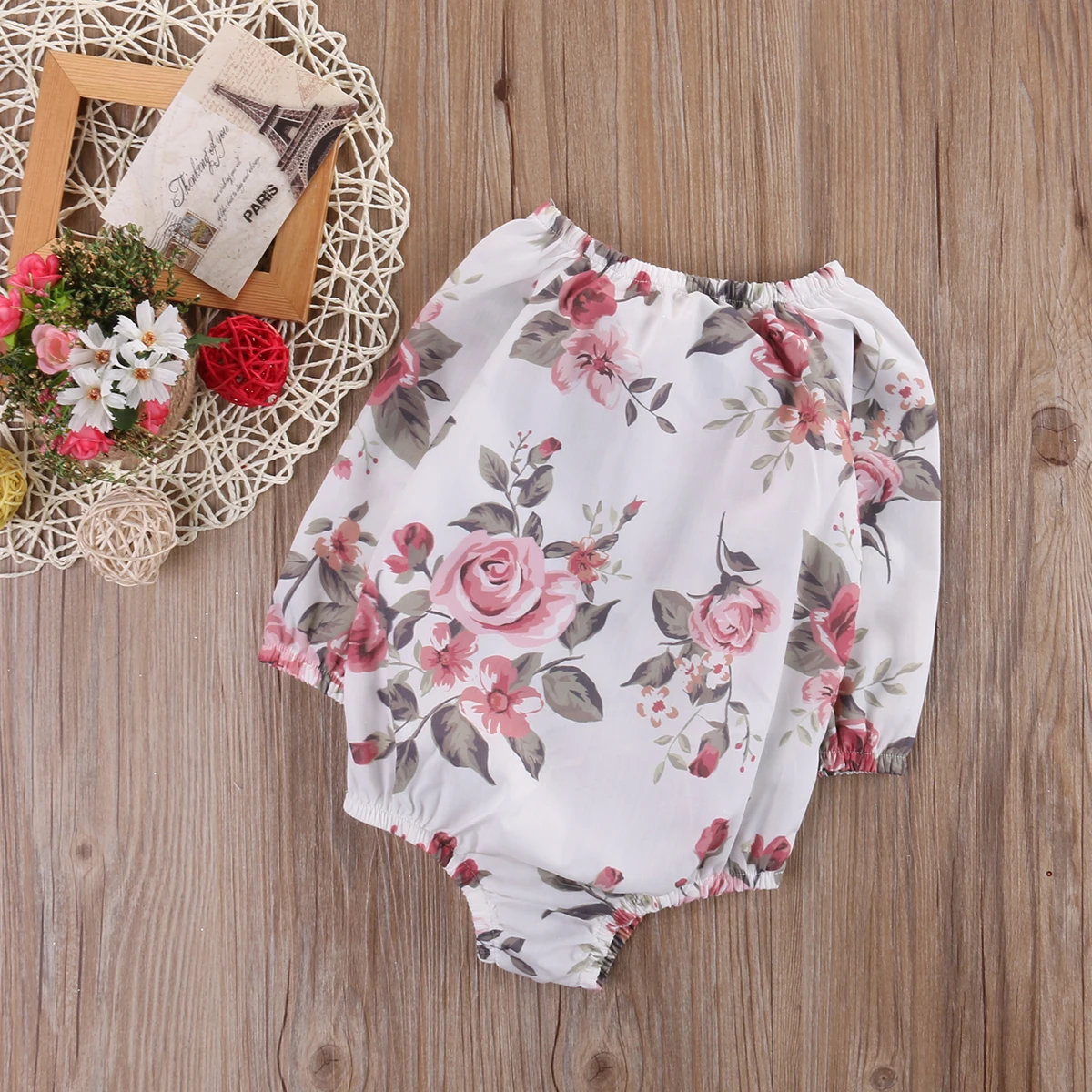 Весенне осенний цветочный длинный рукав Младенческая Девочка ребенок Песочник