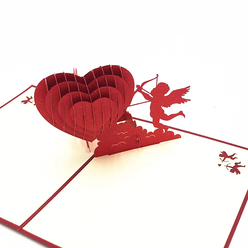 Cupid Love Heart 3D всплывающая открытка Подарочная ручной работы для дня рождения