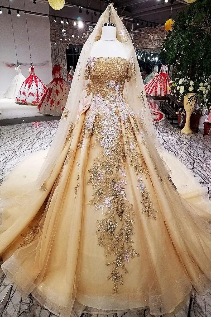 2018 Половина рукава Невеста свадебное платье новое для беременных с золотыми