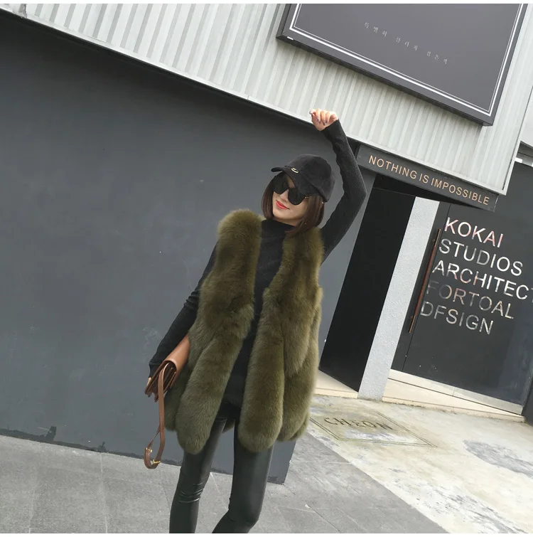 Роскошный зимний женский жилет из искусственного меха лисы, пальто без рукавов из искусственного меха, кардиган из искусственного меха норки, куртка, топы, Colete Feminino, большие размеры