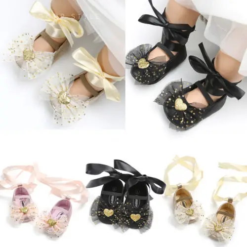 Newborn Baby Girl Sequins Glitter Crib Shoes Soft Sole Party Prewalker casual Pop Bow | Детская одежда и обувь