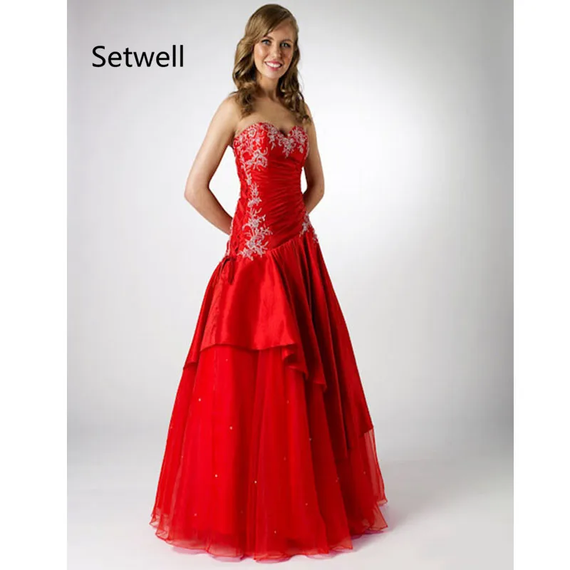 

Setwell 2017 New Hot Red Evening Dresses Appliqued Strapless Backless Evening Gown With Special Mermaid Prom Dress Soft Tulle
